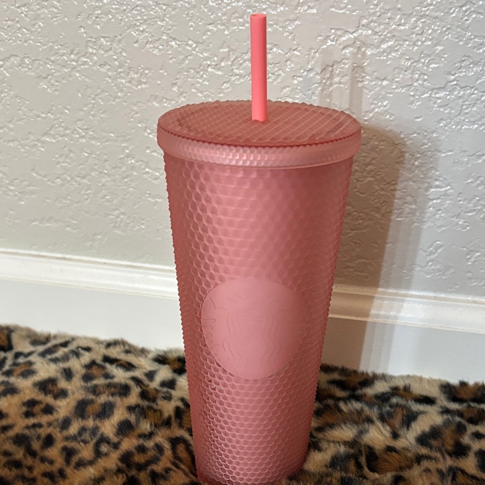 NEW 24oz Starbucks Pink Honeycomb Tumbler with Straw